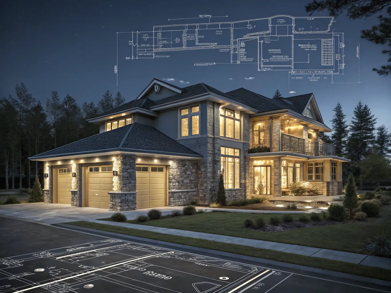 A top-down view of a home blueprint with furniture layouts, illustrating Hommy's space planning and layout services.